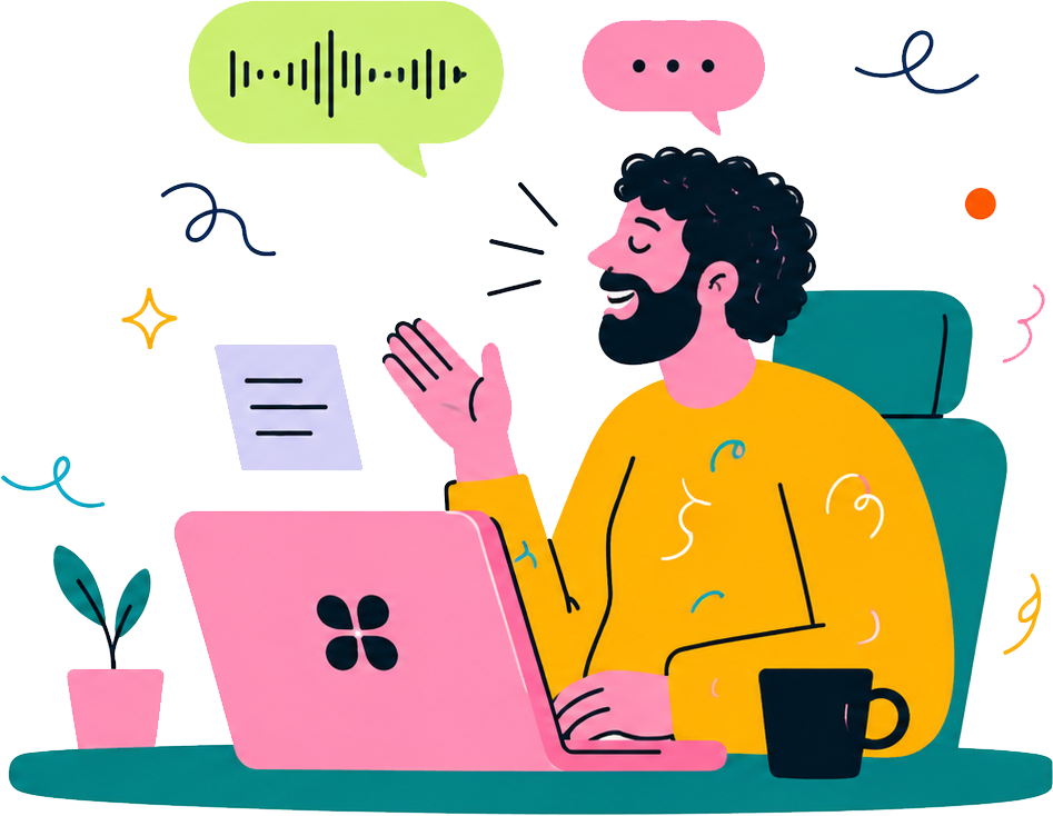A person speaking, words turning into polished text