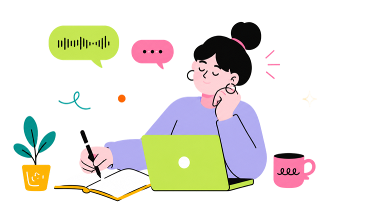 A person speaking while taking notes